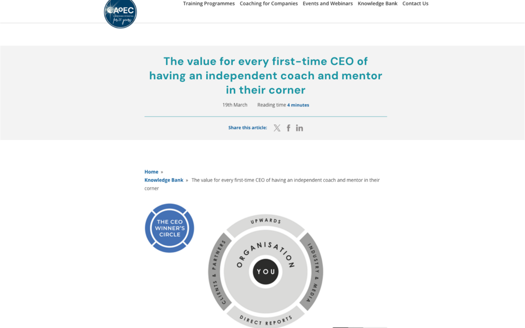 The value for every first-time CEO of having an independent coach and mentor in their corner